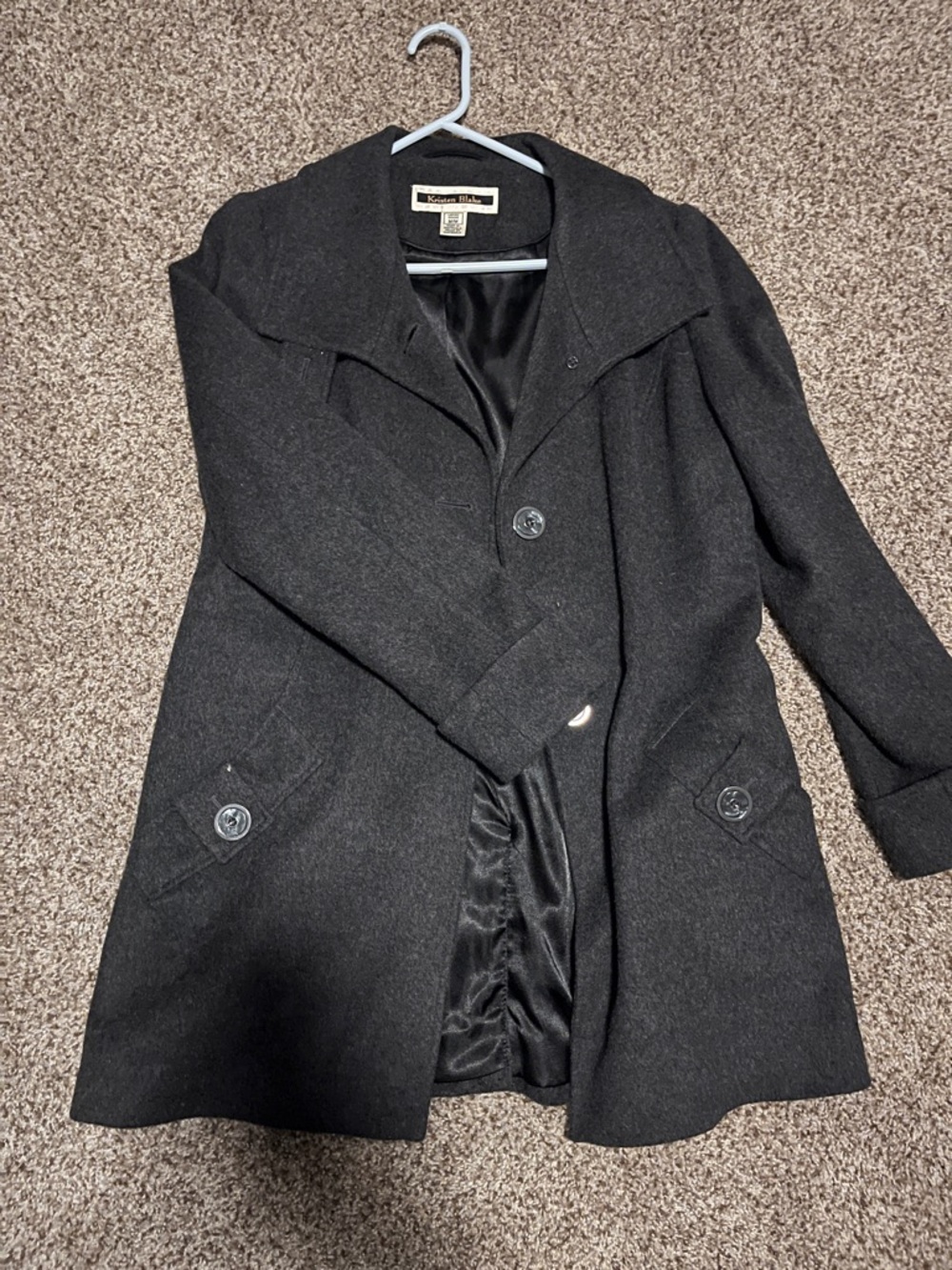 Kristen Blake Black Wool-Blend Pea Coat
